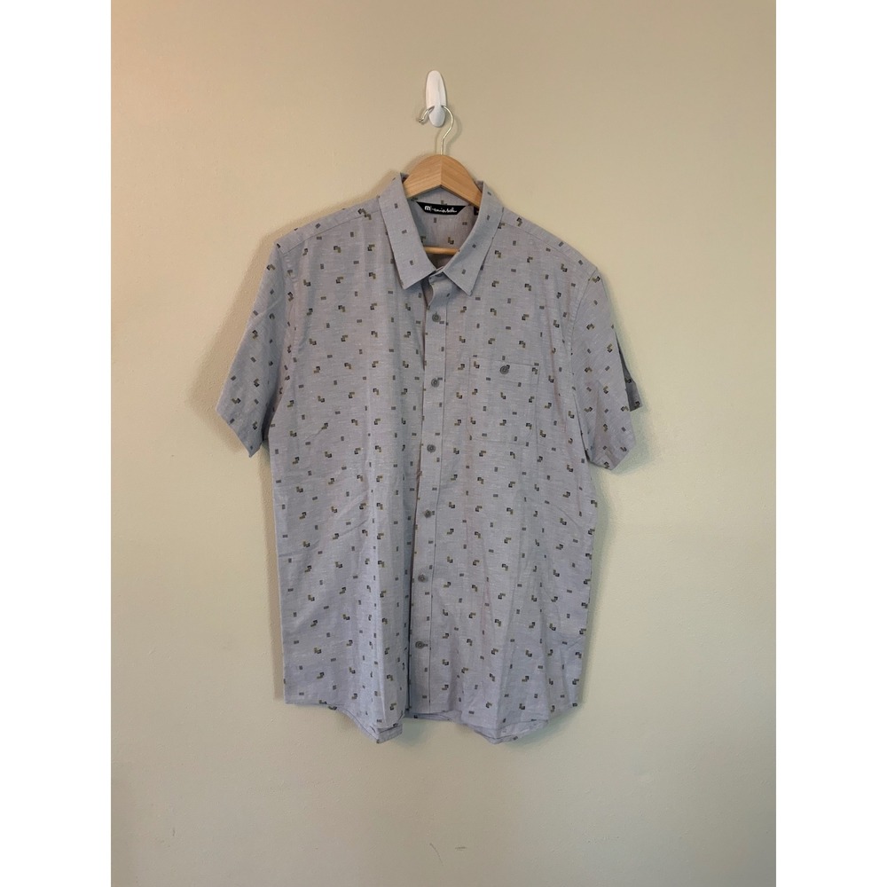 TravisMathew Mens XL Pick Six Print Short Sleeve Button Down Shirt Gray